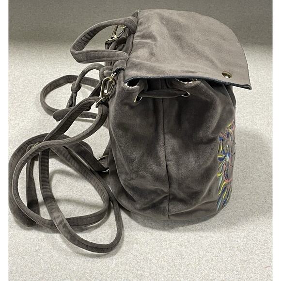 Beautiful Embroidered Mini Backpack Brown Suede With Snap Button Closure-Travel - Picture 3 of 13